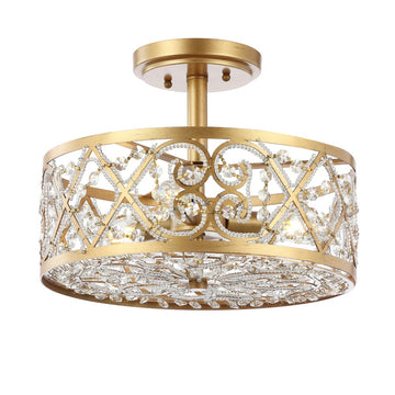 Leila 13.25" Iron/Crystal Modern Glam LED Flush Mount - JONATHAN Y